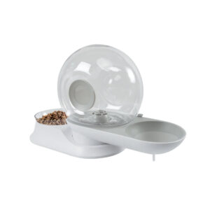 Distributeur d’eau et croquettes Escargot Blanc, Gris & Transparent