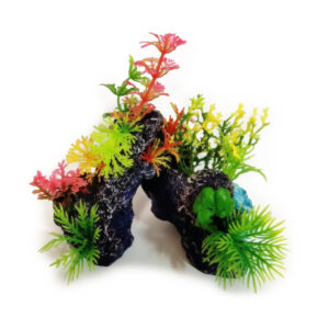 Décoration d’aquarium Rochers avec plantes 14 x 9 x 11 cm