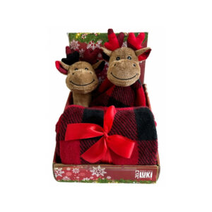 JOUET PELUCHE 12CM + COUVERTURE 100*75 ROUGE