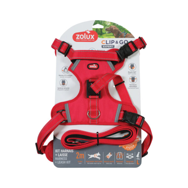 HARNAIS/ LAISSE CLIP N GO XL ROUGE ZOLUX