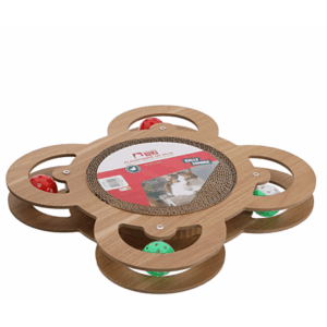 Mon ami Luki - Plateforme de jeux 4 balles et griffoir intégré rond - MARRON - CHAT - 35 X 35 X 4 CM