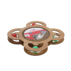 Mon ami Luki - Plateforme de jeux 4 balles et griffoir intégré rond - MARRON - CHAT - 35 X 35 X 4 CM