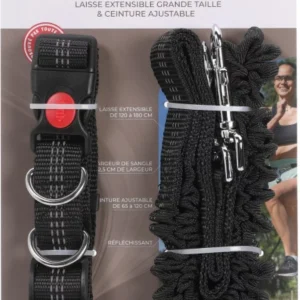 Laisse extensible -  ceinture ajustable - NOIR - chien - 120 à 180cm