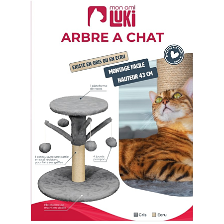 Arbre a chat plateau avec 4 pompon x - ANTHRACITE - chat - 40x40x43CM - MON AMI LUKI – Image 2